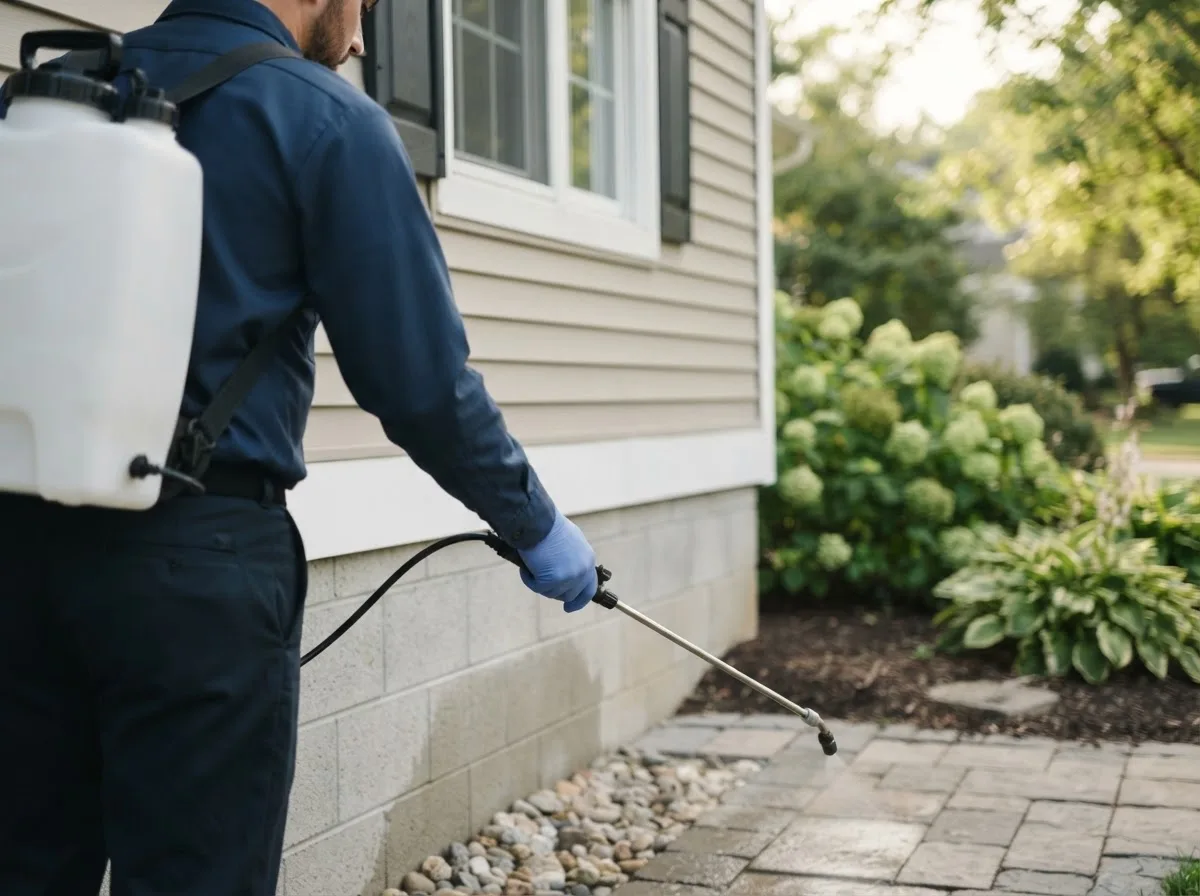 Pest control technician inspecting a home in Warrenton, MO